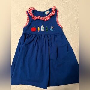 The Smocked flamingo 2t Blue Sleeveless Dress with school Accents first day